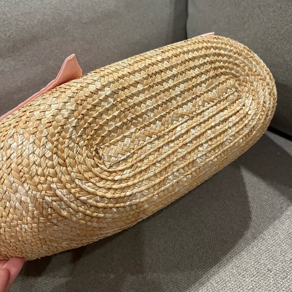 NEW EUGENIA KIM Carlotta Bow embellished Straw Tote In Beige & Pink - Picture 5 of 12